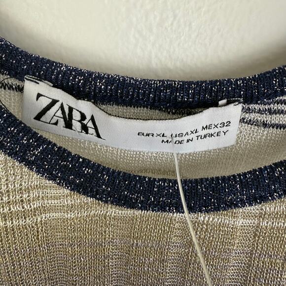 NWOT Zara Womens Metallic Thread Knit Striped Special Edition Blue/Cream Tank XL - Picture 8 of 8